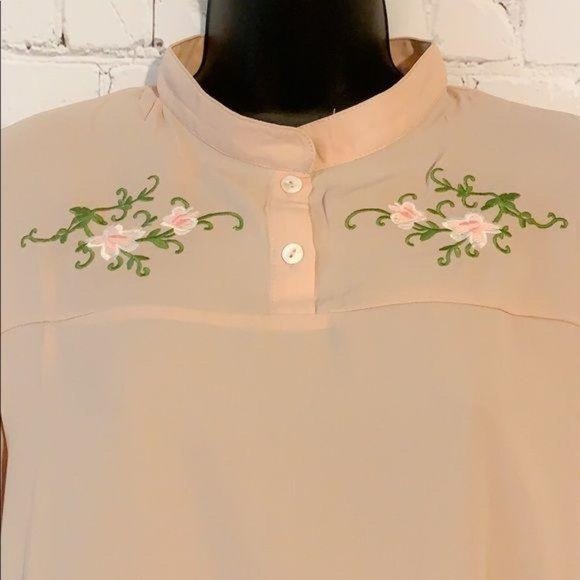Chloah Flower Embroidered Flowy Boho Cream Blouse - Picture 3 of 4